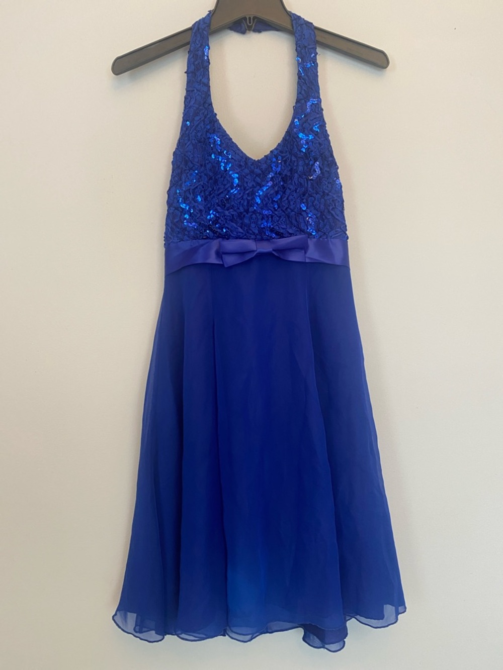 Ladies' Royal Blue Sequin Halter Dress